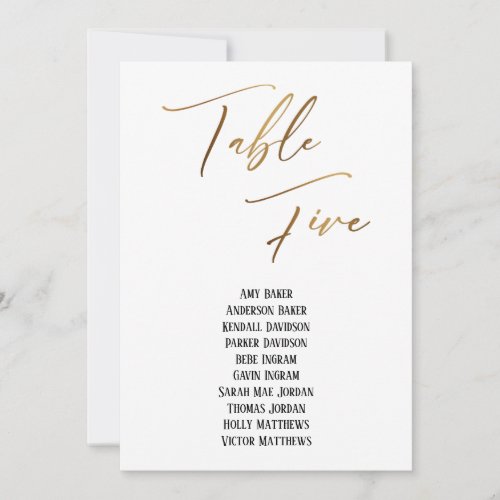 Gold Handwriting Table Five Seating Chart Card