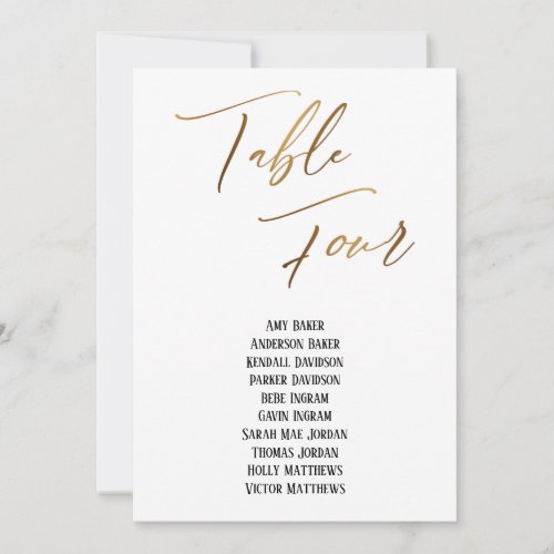 Gold Handwriting Table Four Seating Chart Card