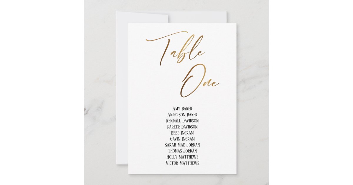 Gold Handwriting Table One Seating Chart Card | Zazzle