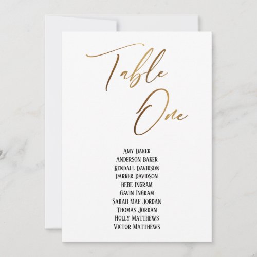 Gold Handwriting Table One Seating Chart Card