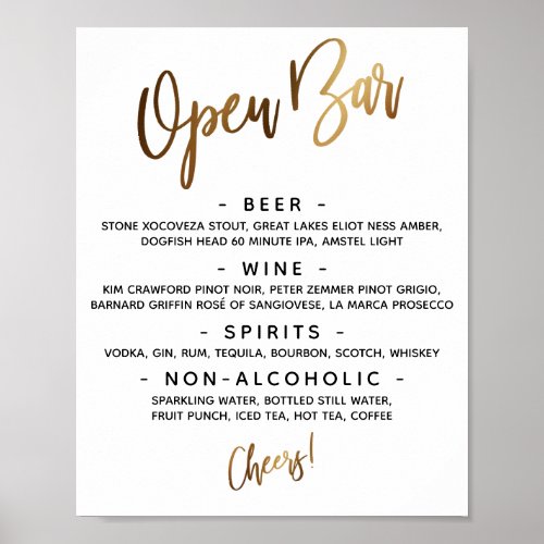 Gold Handwriting Typography Open Bar Menu Sign