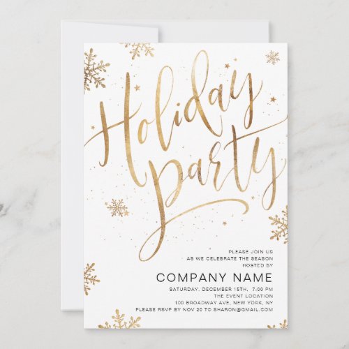 Gold handwritten calligraphy holiday Party Invitation