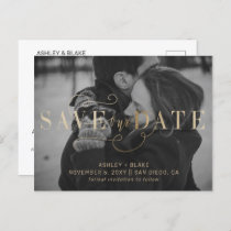 Gold Handwritten Calligraphy Photo Save the Date Announcement Postcard