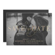 Gold Handwritten Calligraphy Photo Save the Date Magnetic Invitation