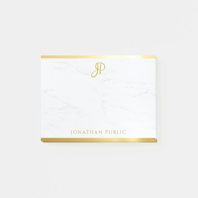 Gold Handwritten Monogram Marble Template Post-it Notes (Front)