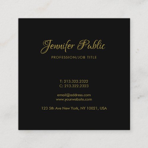 Gold Handwritten Script Elegant Black Professional Square Business Card