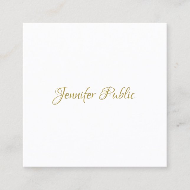 Gold Handwritten Script Elegant Minimalist Trendy Square Business Card (Front)