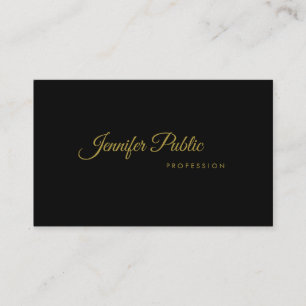 Gold Handwritten Script Elegant Sleek Black Modern Business Card