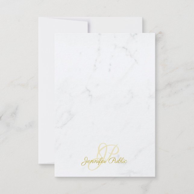 Gold Handwritten Script Name Elegant Marble Modern Note Card (Front)