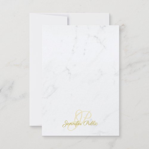 Gold Handwritten Script Name Elegant Marble Modern Note Card