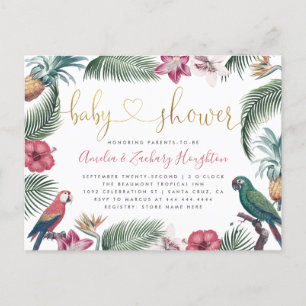 Gold Handwritten Script Tropics Baby Shower Invitation Postcard