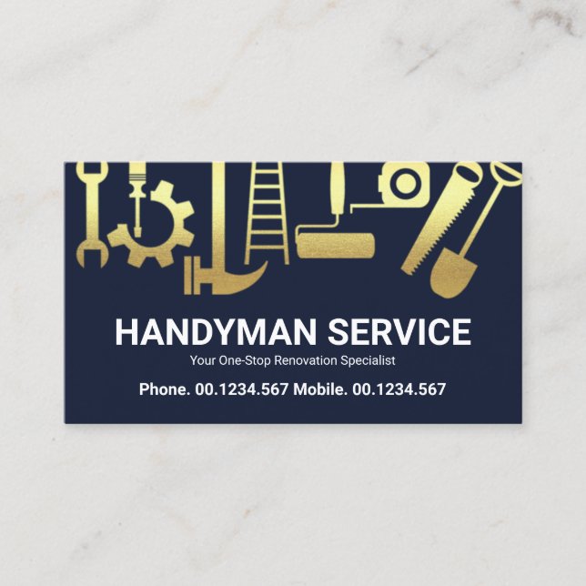 Gold Handyman Construction Tools Home Renovation Business Card (Front)