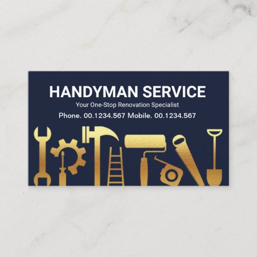 Gold Handyman Construction Tools House Remodeling Business Card