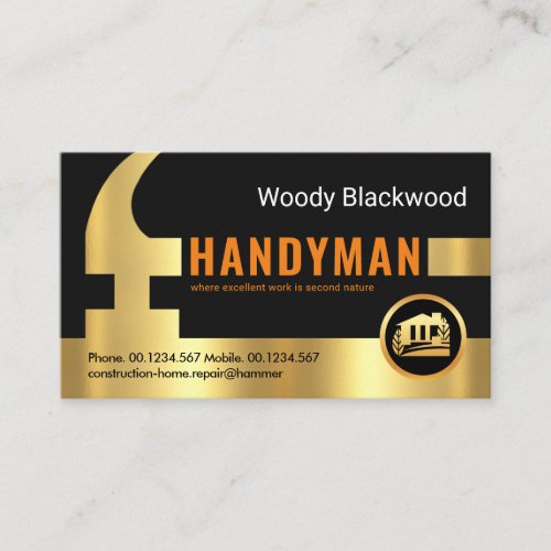 Gold Handyman Hammer Home Repairs Business Card
