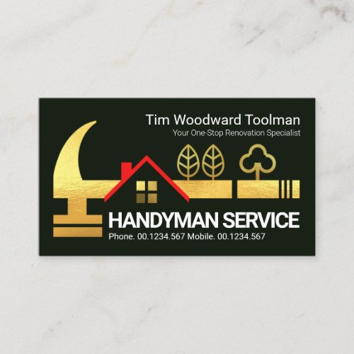 Gold Handyman Hammer Rooftop ZazzleMade Business Card