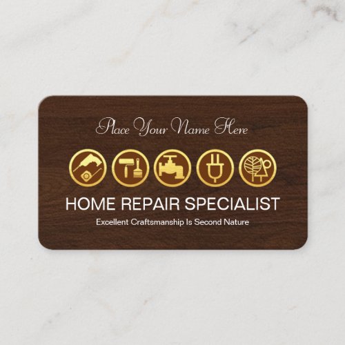 Gold Handyman Home Repair Icons  Business Card