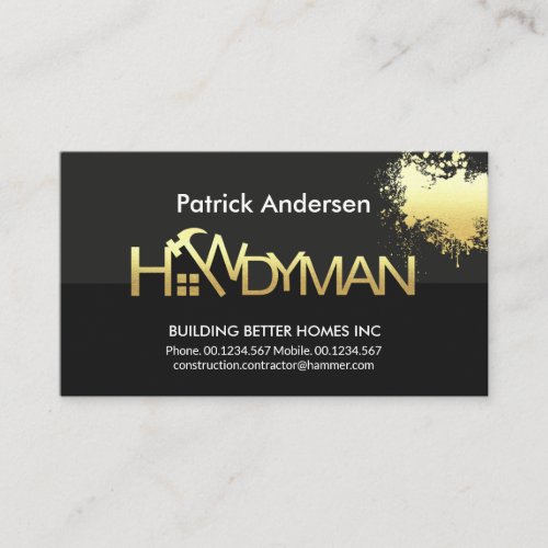 Gold Handyman Paint Splatter Signage Business Card