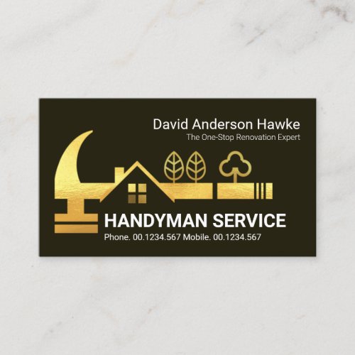 Gold Handyman Rooftop Hammer Architecture Business Card