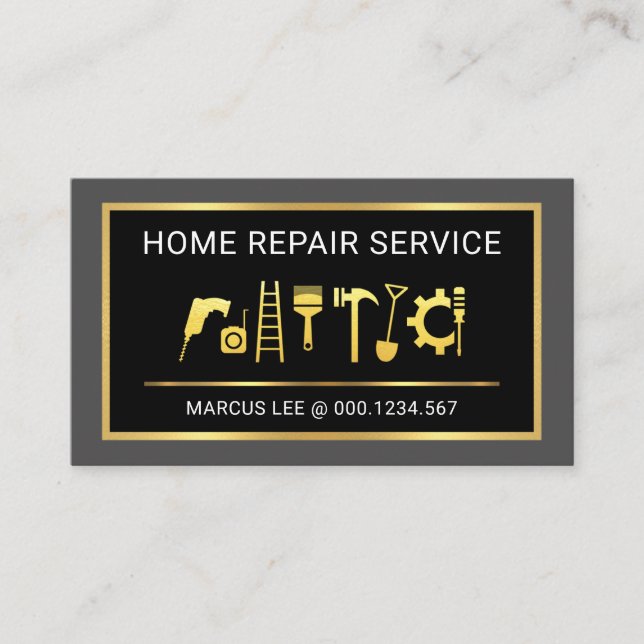 Gold Handyman Tools Border Frame Business Card (Front)