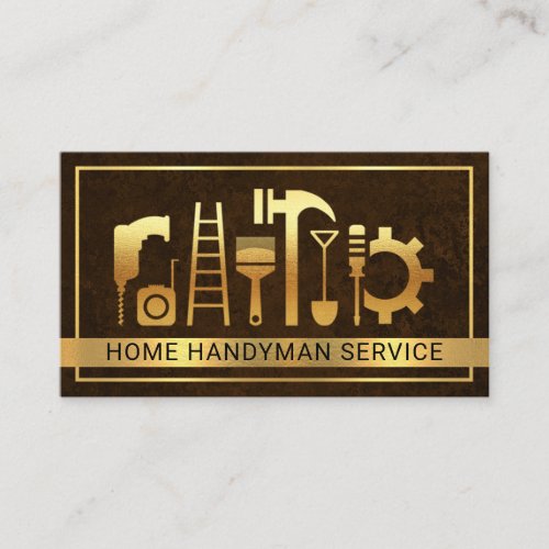 Gold Handyman Tools Brown Grunge Business Card