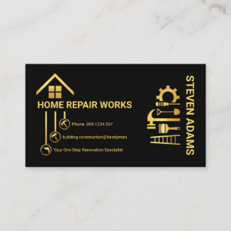 Gold Handyman Tools Button Rooftop Business Card