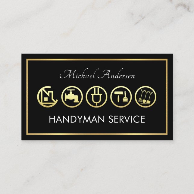 Gold Handyman Tools Frame Business Card (Front)