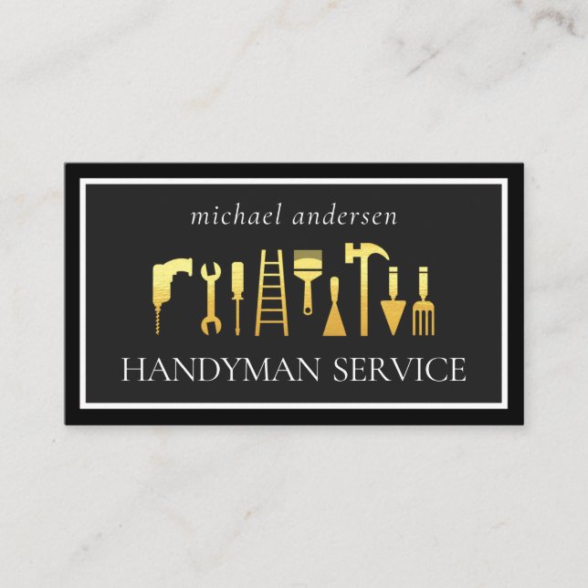 Gold Handyman Tools Frame Business Card (Front)