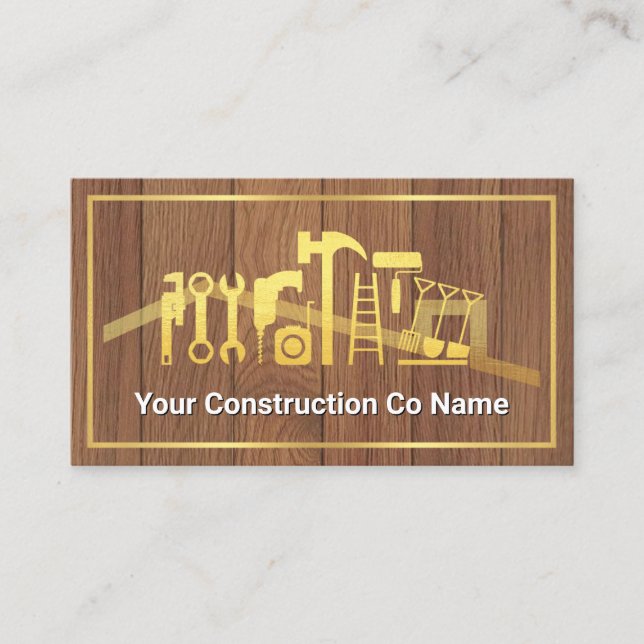 Gold Handyman Tools Frame On Timber Business Card (Front)