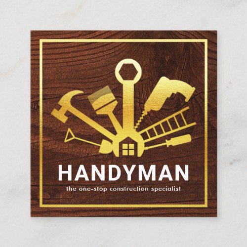 Gold Handyman Tools Home Building Square Business Card