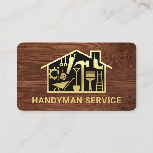 Gold Handyman Tools Home On Timber Grain Business Card
