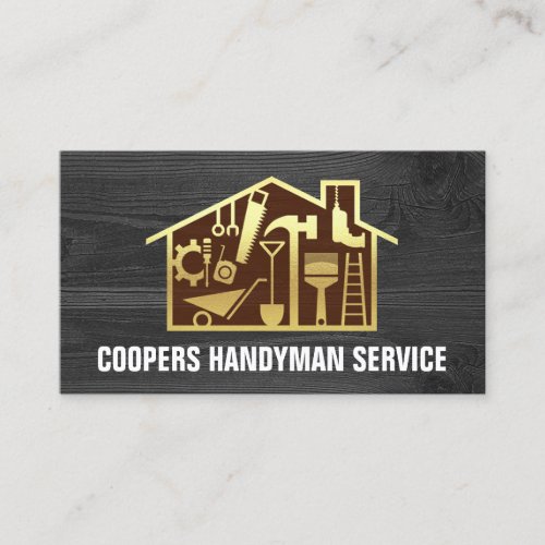 Gold Handyman Tools Home On Wood Business Card