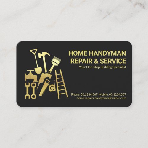 Gold Handyman Tools Home Repairs Business Card