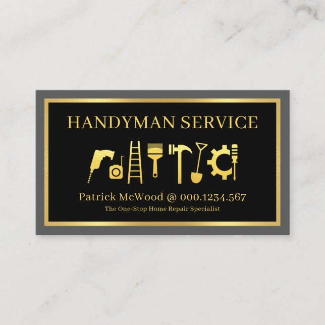 Gold Handyman Tools Home Repairs Business Card (Front)