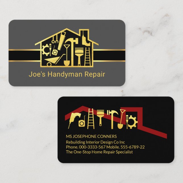 Gold Handyman Tools Home Repairs Business Card (Front/Back)