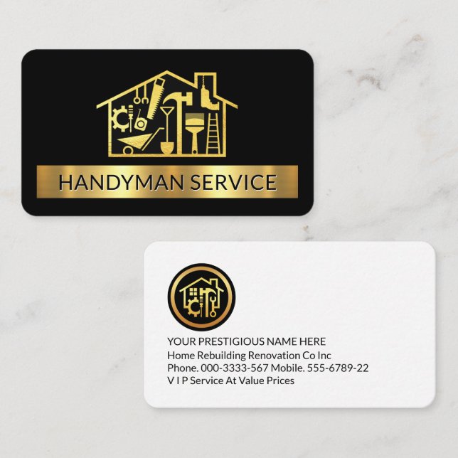 Gold Handyman Tools Home Stripe Business Card (Front/Back)