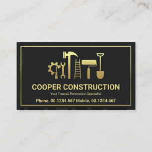 Gold Handyman Tools Letter C Logo, Contractor Business Card