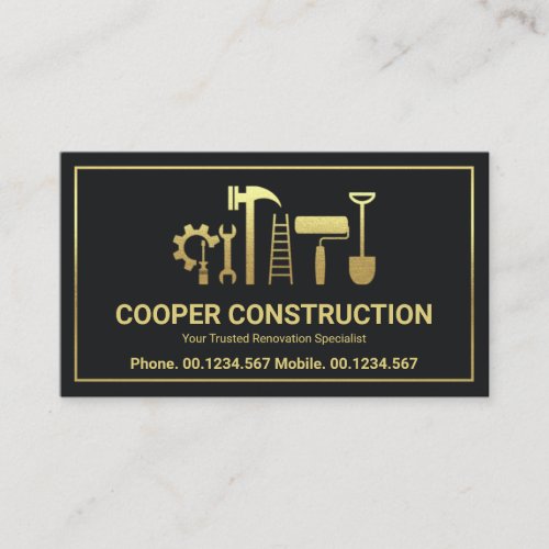 Gold Handyman Tools Letter C Logo Contractor  Business Card