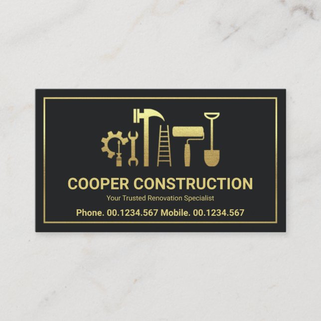 Gold Handyman Tools Letter C Logo, Contractor  Business Card (Front)