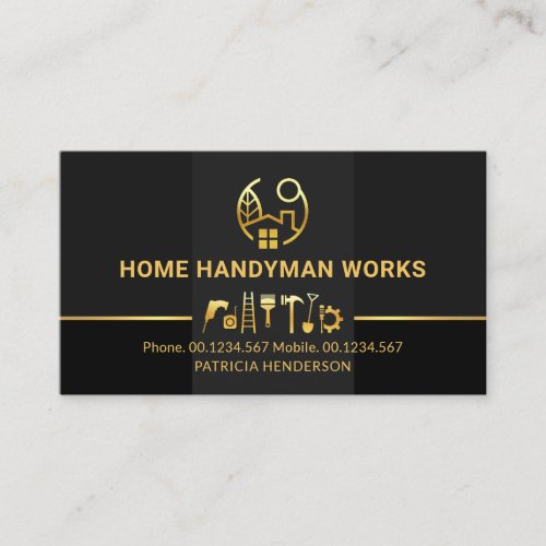 Gold Handyman Tools Line Grey Blocks Business Card