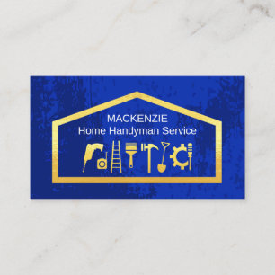 Gold Handyman Tools On Building Frame Business Card