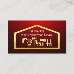 Gold Handyman Tools On Building Frame Business Card