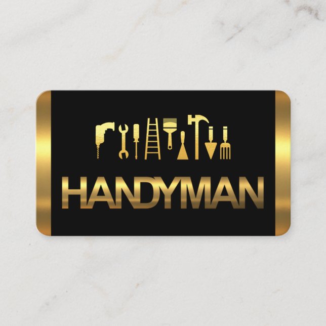 Gold Handyman Tools On Gold Layers Business Card (Front)