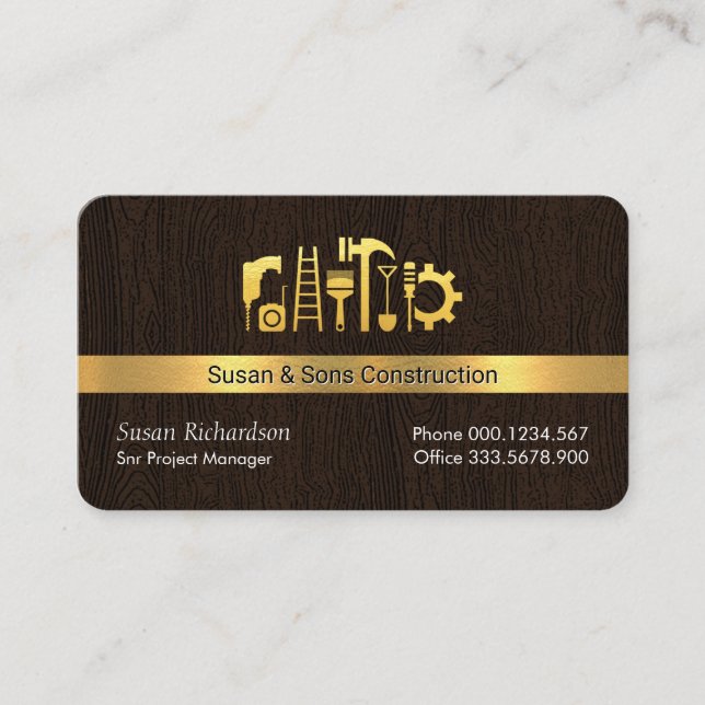 Gold Handyman Tools On Timber Layer Business Card (Front)