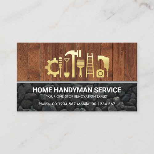 Gold Handyman Tools On Timber Stone Business Card