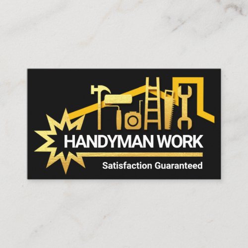 Gold Handyman Tools Roof Star Placard Business Card