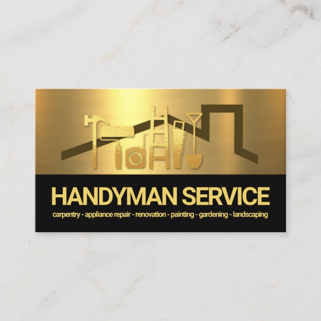 Gold Handyman Tools Rooftop Business Card (Front)