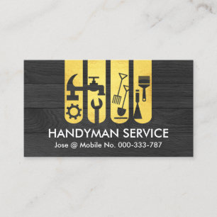 Gold Handyman Tools Tab On Black Wood Business Card