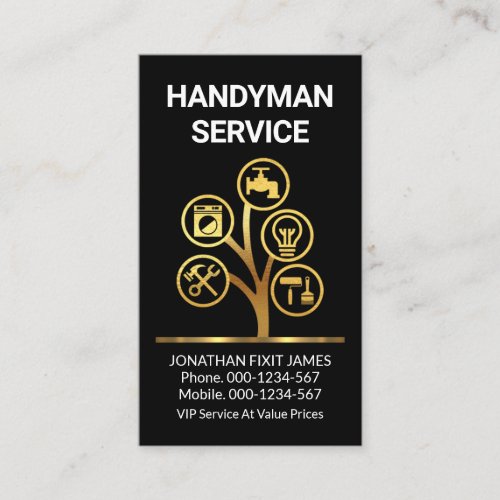 Gold Handyman Tools Tree Business Card