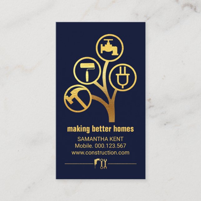 Gold Handyman Tools Tree Business Card (Front)