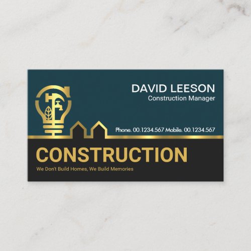 Gold Handyman Tree Bulb Line Builder Construction Business Card